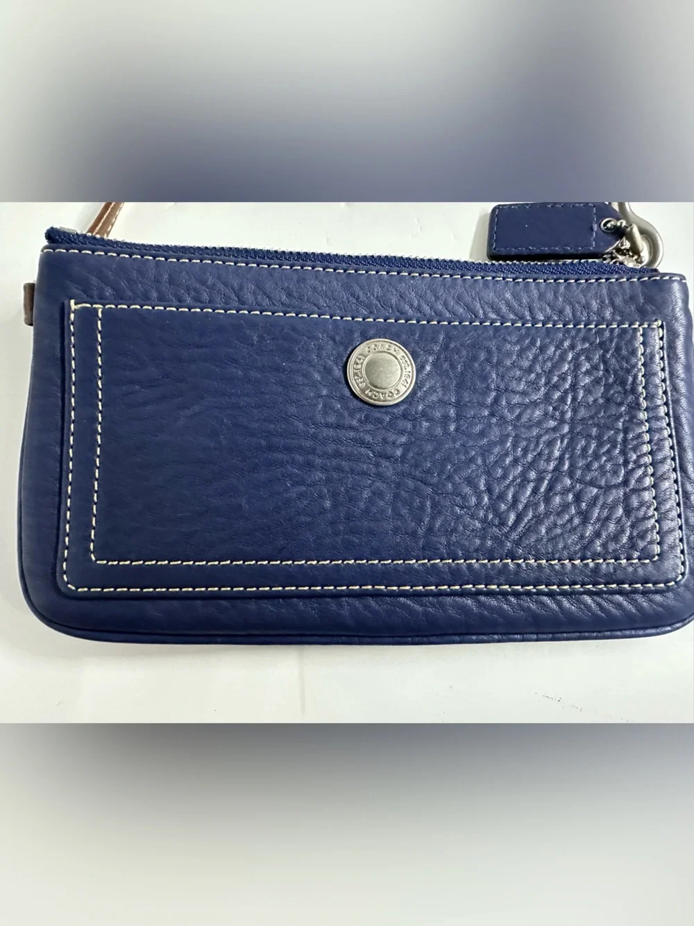 Coach Navy Pebbled Leather Wristlet